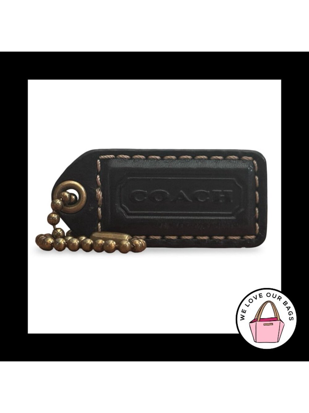 COACH 65TH ANNIVERSARY HangTag 2" Black Leather Bag Charm Keychain Antique Brass